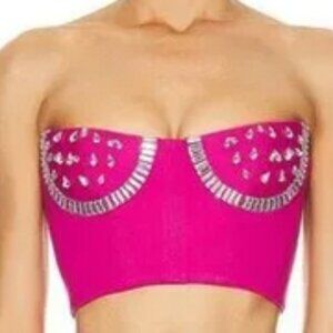 AREA Crystal Watermelon Cup Bustier Top in Fuchsia Medium Womens Corset